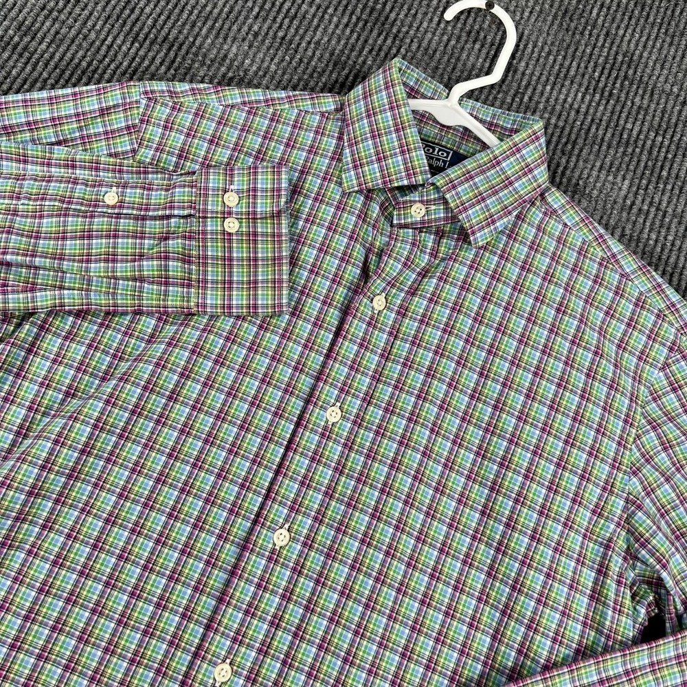 Polo Ralph Lauren Regent Shirt Mens Medium Green Plaid Long Sleeve Button Up